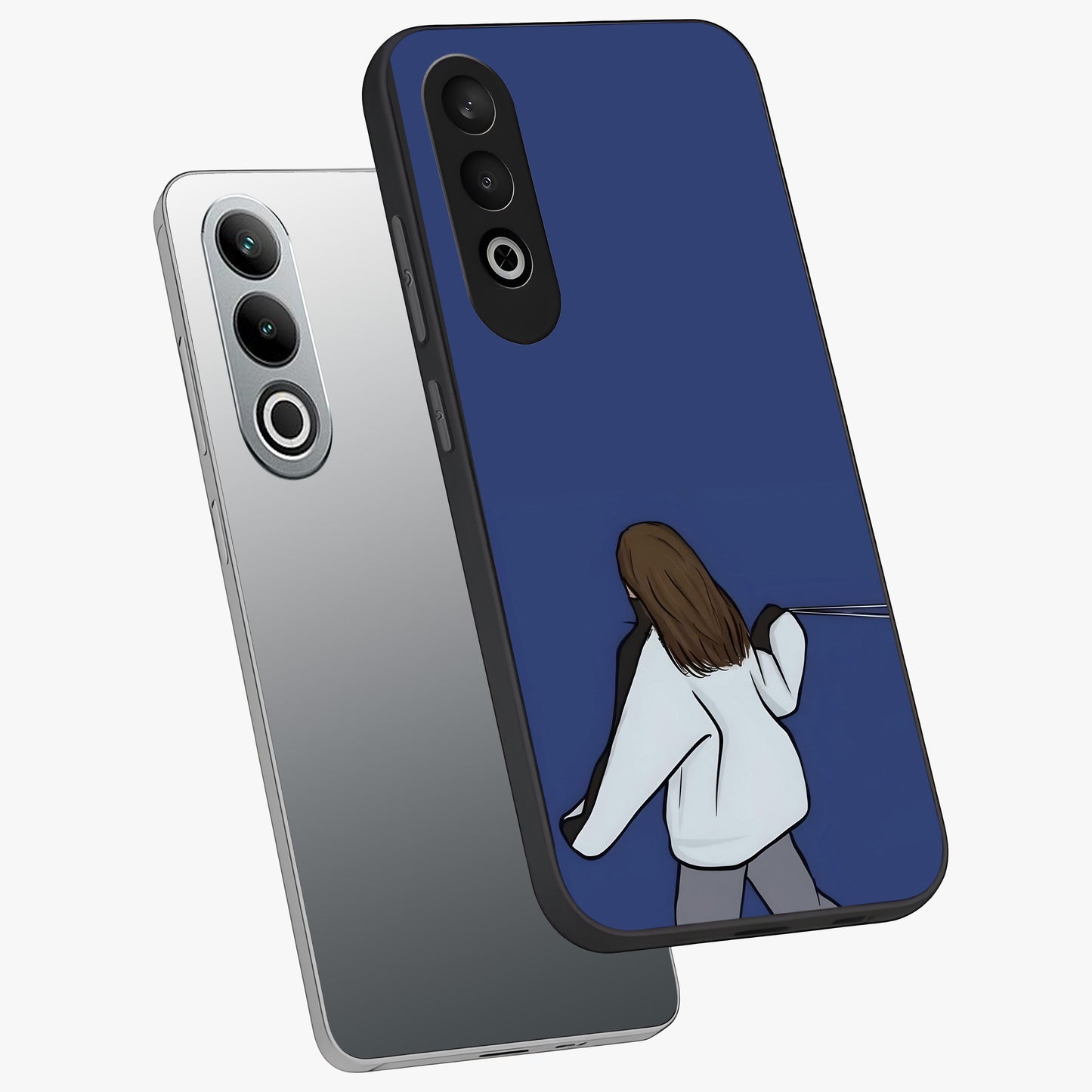 Silent Distance Love Glass Case for 1+Nord CE 4 angled mockup showcasing glossy glass finish and subtle aesthetic detailing