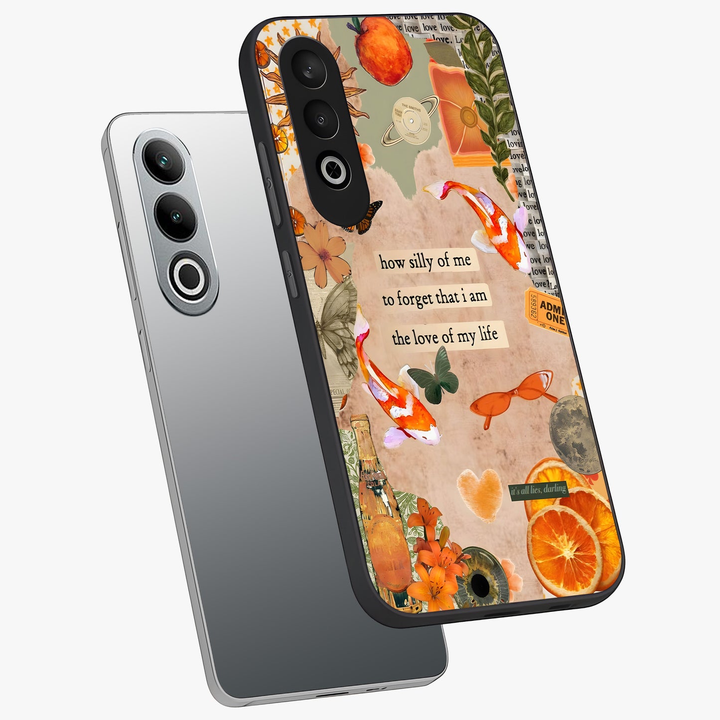 Soft Chaos Aesthetic Glass Case for 1+Nord CE 4 angled mockup showcasing glossy glass finish and blended gradient detailing