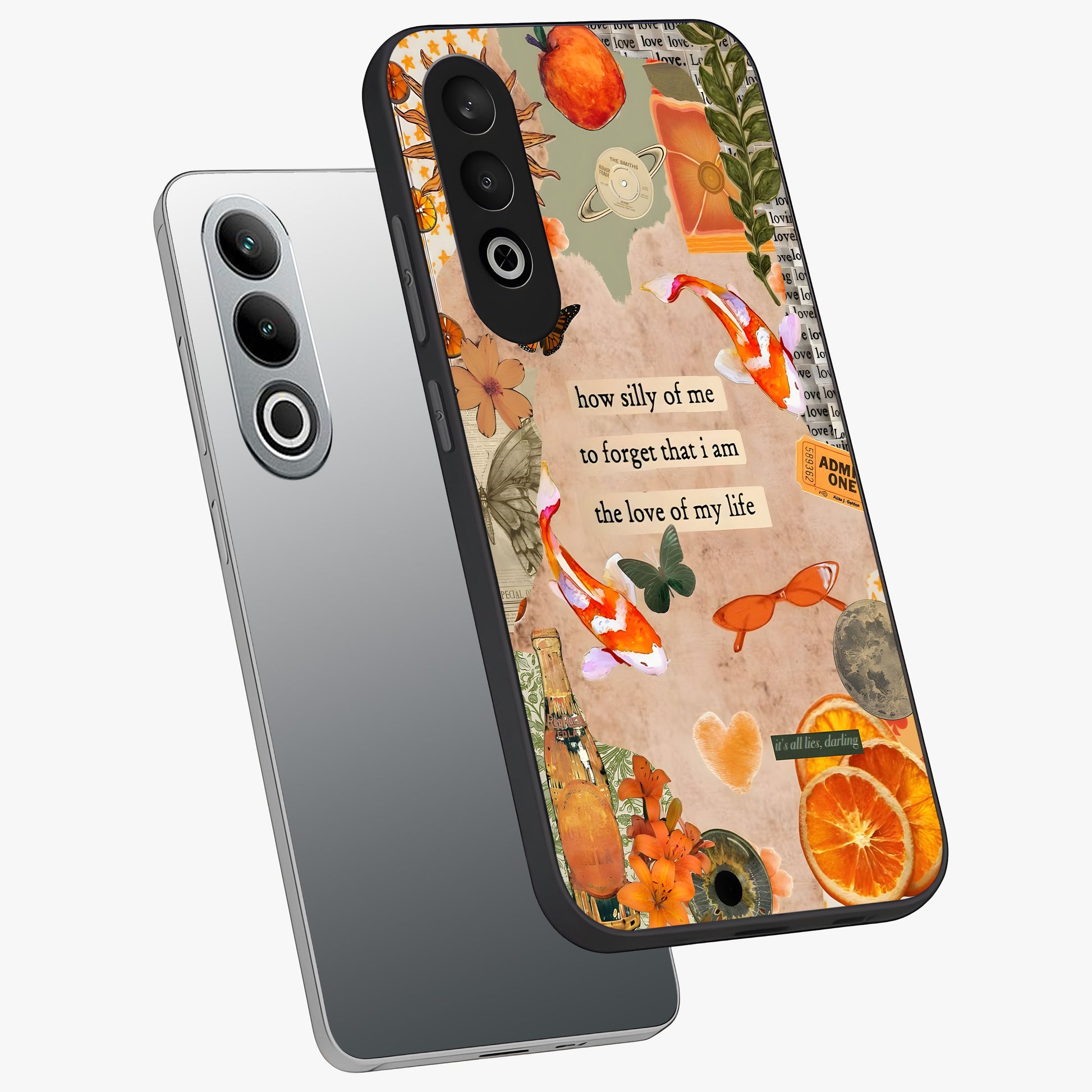 Soft Chaos Aesthetic Glass Case for 1+Nord CE 4 angled mockup showcasing glossy glass finish and blended gradient detailing