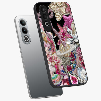 Starlit Jewel Dream Glass Case for 1+Nord CE 4 angled mockup showcasing glossy finish and radiant detailing