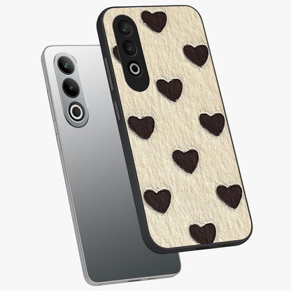 Textured Love Pattern Glass Case for 1+Nord Ce 4 angled mockup showcasing glossy finish and subtle pattern detailing