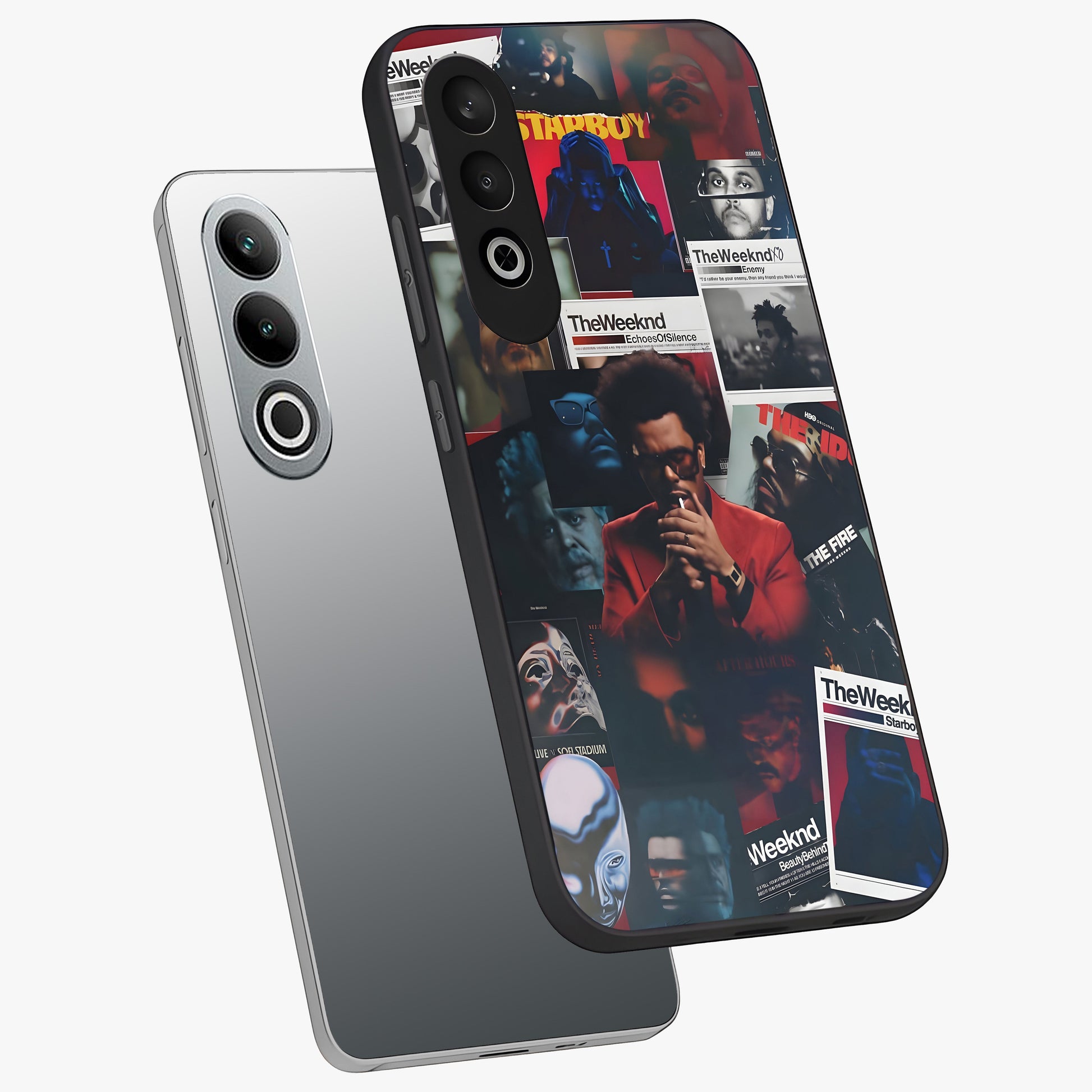 The Weeknd Glass Case for 1+Nord Ce 4 angled mockup showcasing glossy finish and bold modern tones