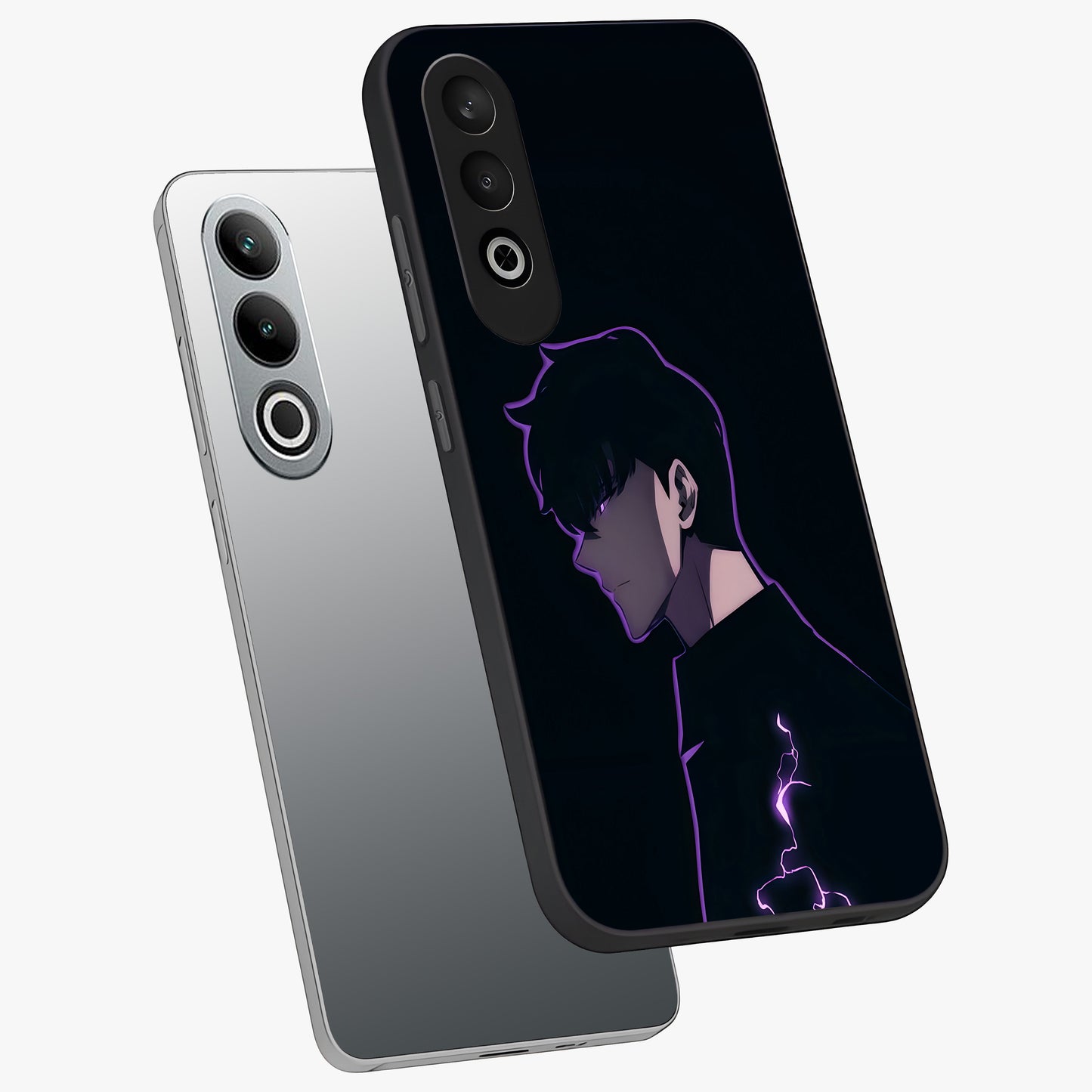 Void Lightning Phantom Glass Case for 1+Nord CE 4 angled mockup showcasing glossy finish and high contrast detailing