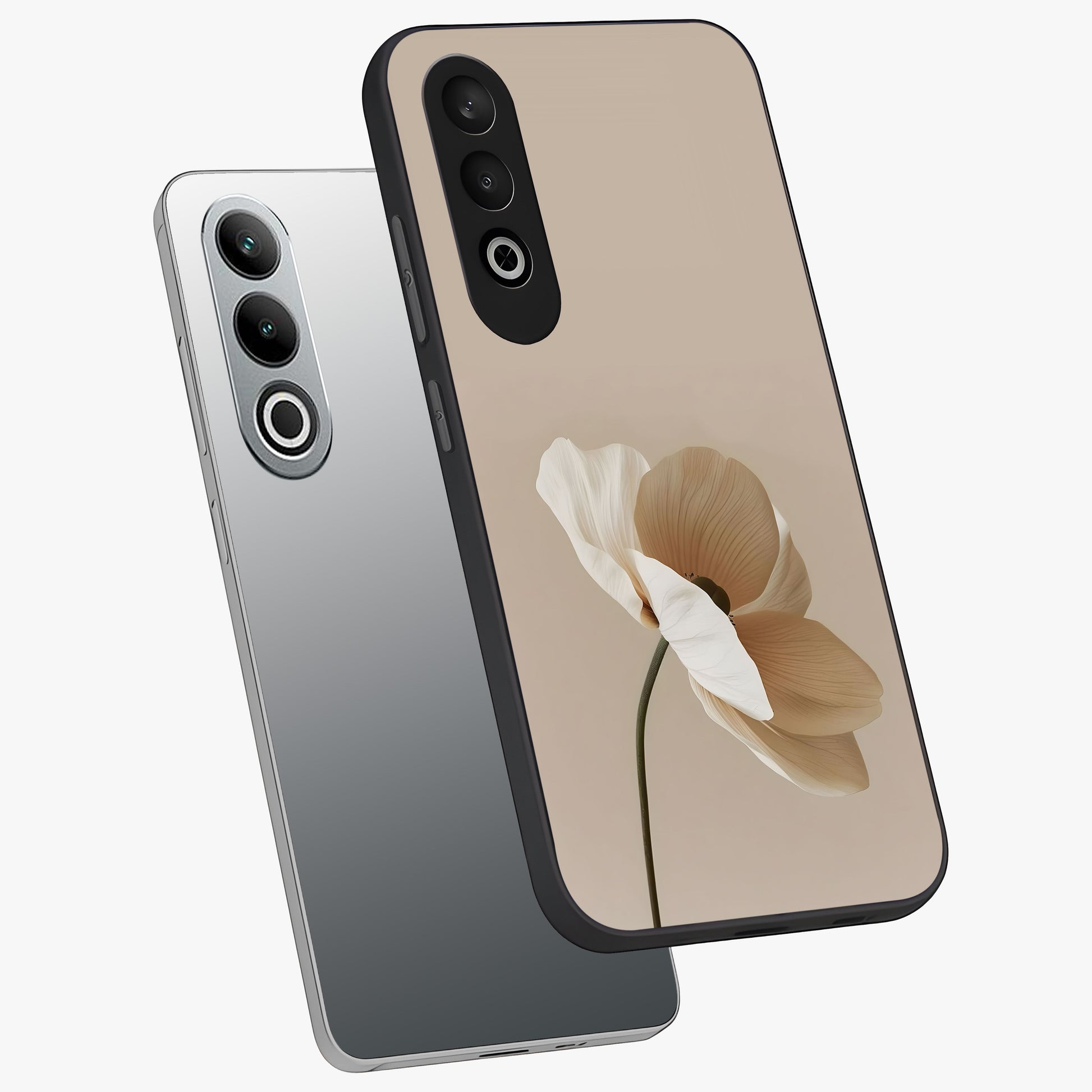 Whispering Petals Glass Case for 1+Nord Ce 4 angled mockup showcasing glossy finish and muted romantic tones