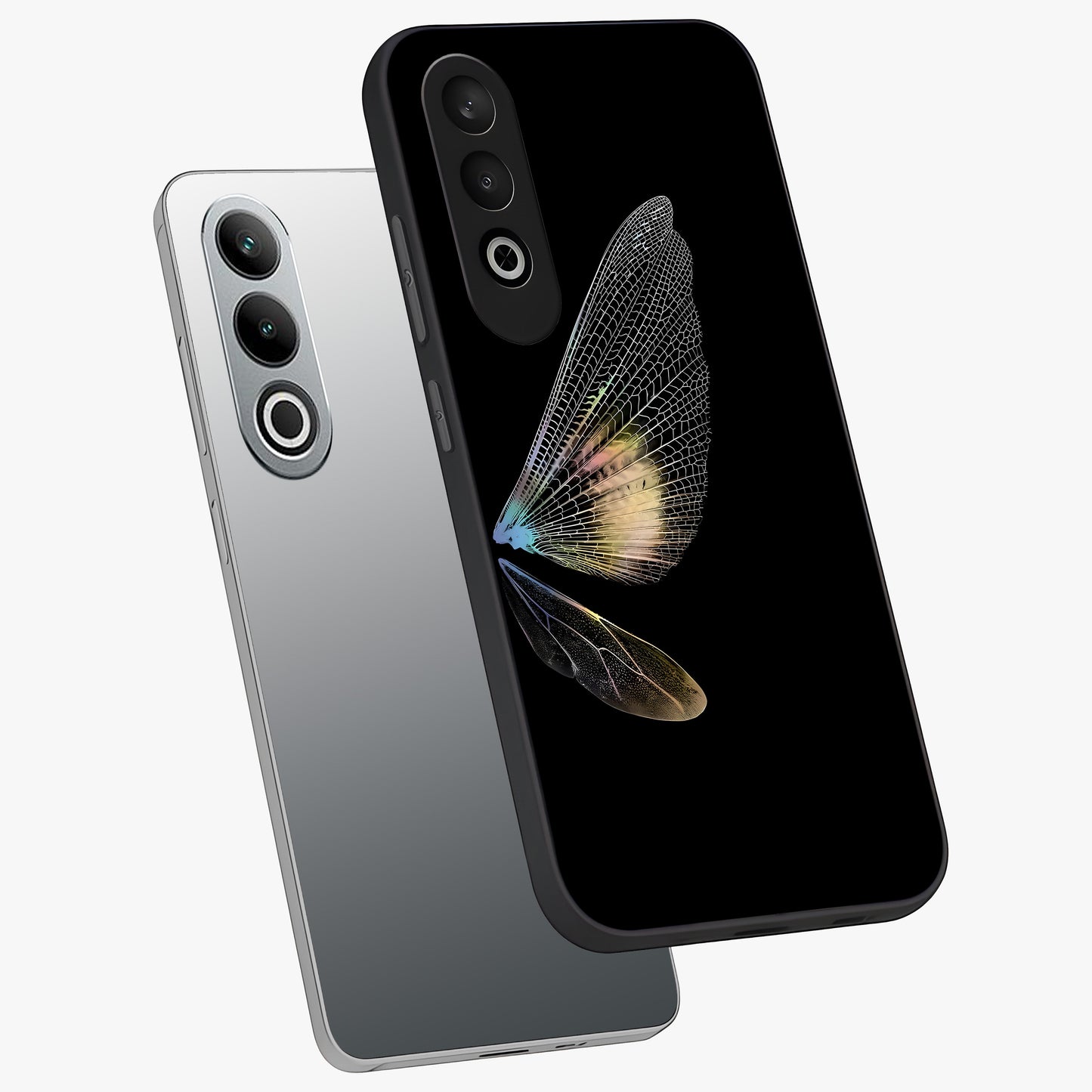 Whispers of Wings Glass Case for 1+Nord CE 4 angled mockup showcasing glossy finish and soft gradient detailing