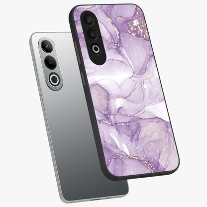 White and Purple Marble Glass Case for 1+Nord CE 4 angled mockup showcasing glossy finish and refined stone detailing