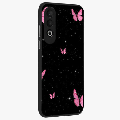 Blinking Butterfly Glass Case for 1+Nord Ce 4 displayed upright for graceful aesthetic visibility and premium finish.