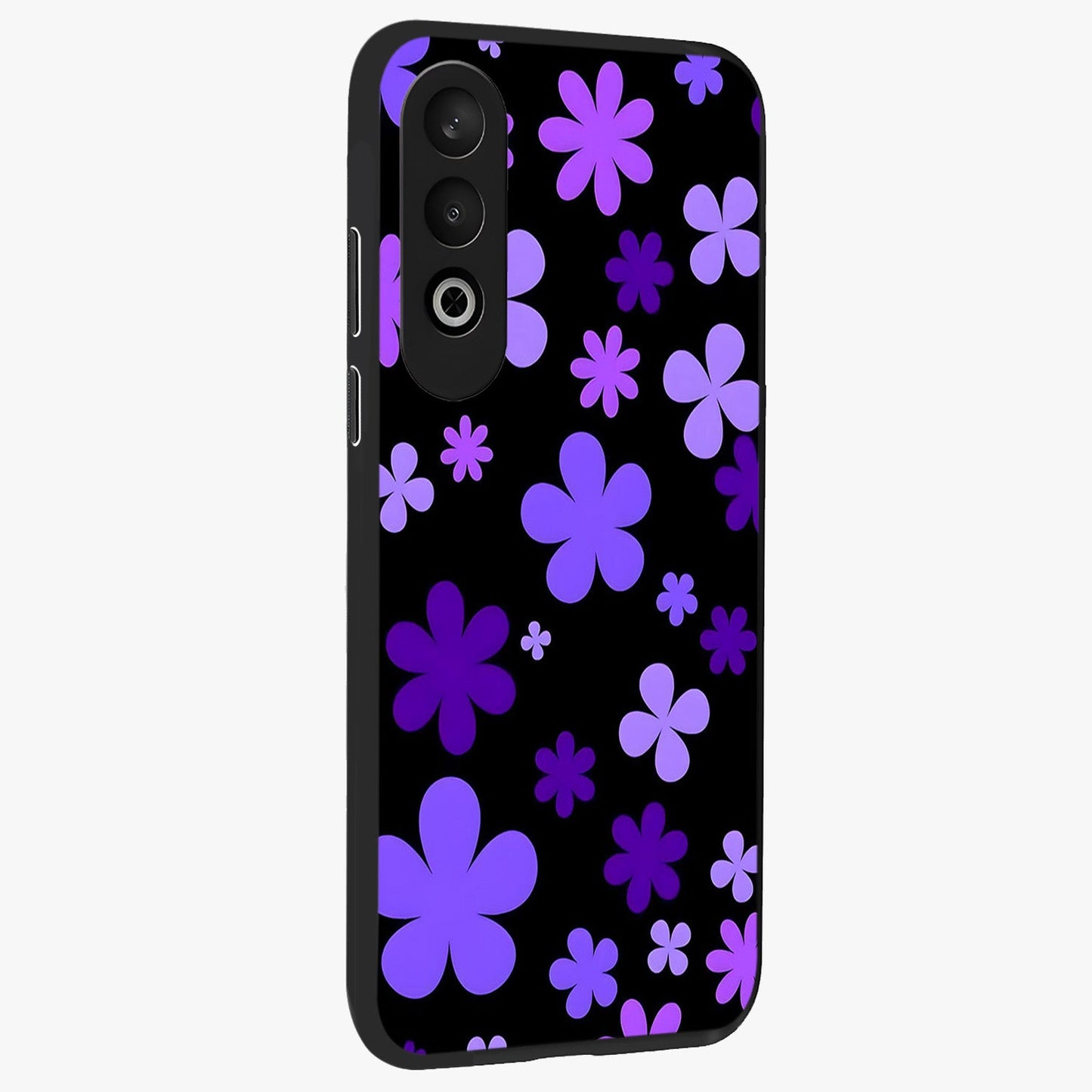 Blue Retro Pop Flowers Glass Case for 1+Nord CE 4 side perspective highlighting colorful vintage floral detailing