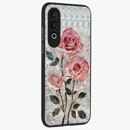 Blush Mosaic Bloom Glass Case for 1+Nord Ce 4 side perspective highlighting vibrant floral geometry and premium finish
