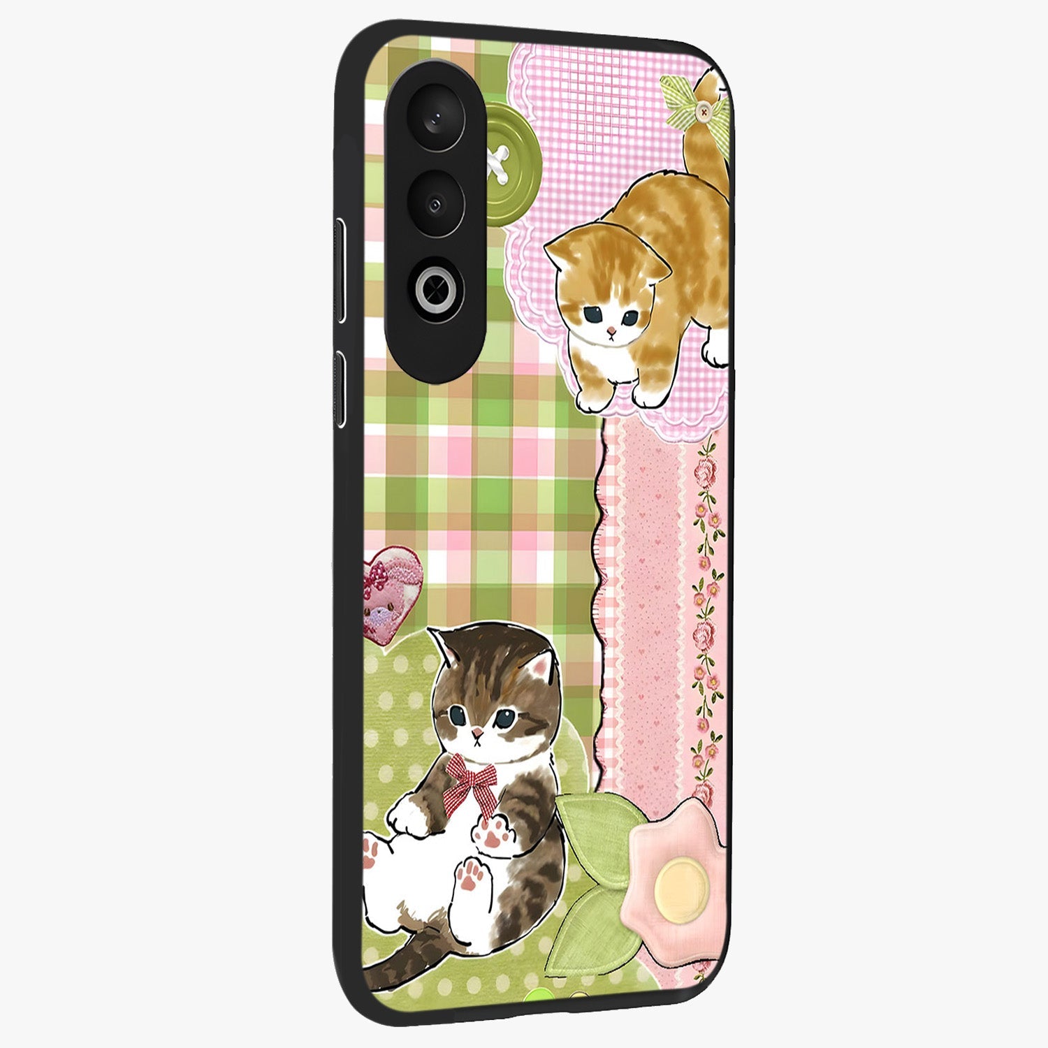 Cats Sweet Button Glass Case for 1+Nord CE 4 side perspective highlighting playful details and sleek premium build