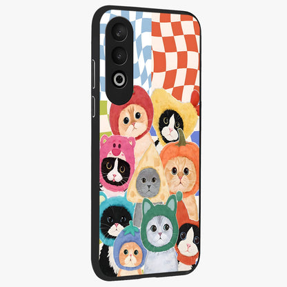 Cats in Fruits Glass Case for 1+Nord CE 4 side perspective highlighting fun detailing and premium smooth edges