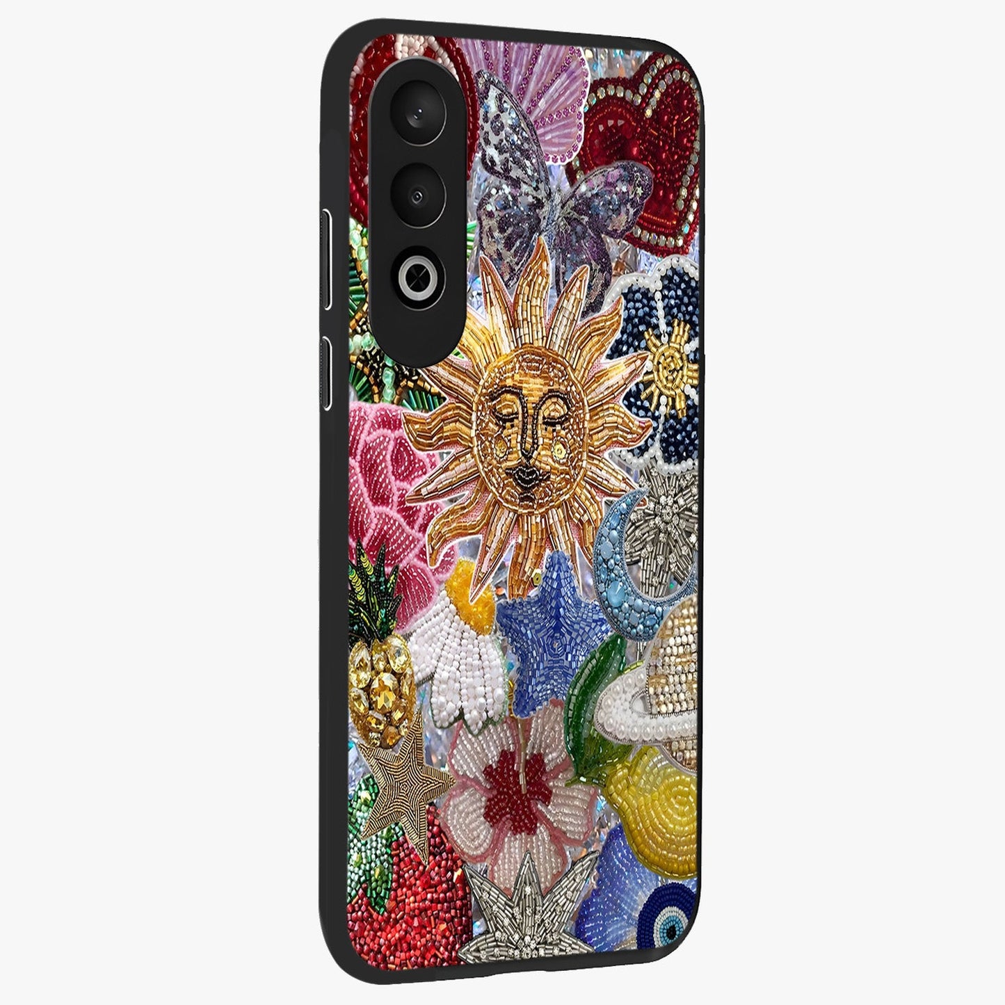 Celestial Floral and Playful Glass Case for 1+Nord CE 4 side perspective highlighting playful bloom textures and smooth edges
