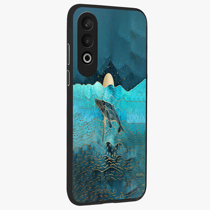 Celestial Whale Voyage Glass Case for 1+Nord CE 4 side perspective highlighting flowing whale illustration and premium detailing