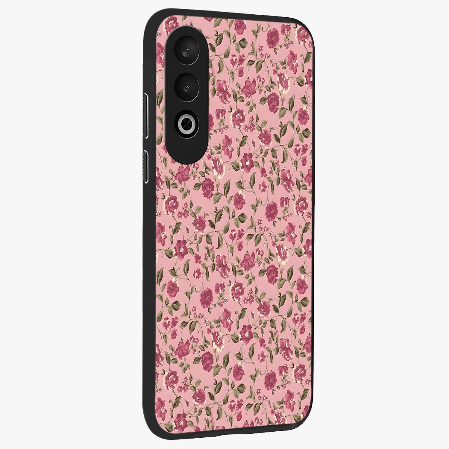 Charming Pink Floral Glass Case for 1+Nord CE 4 side perspective highlighting subtle floral textures and smooth edges