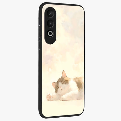 Cloud Nap Cat Glass Case for 1+Nord CE 4 side perspective highlighting charming feline details and premium edge finish