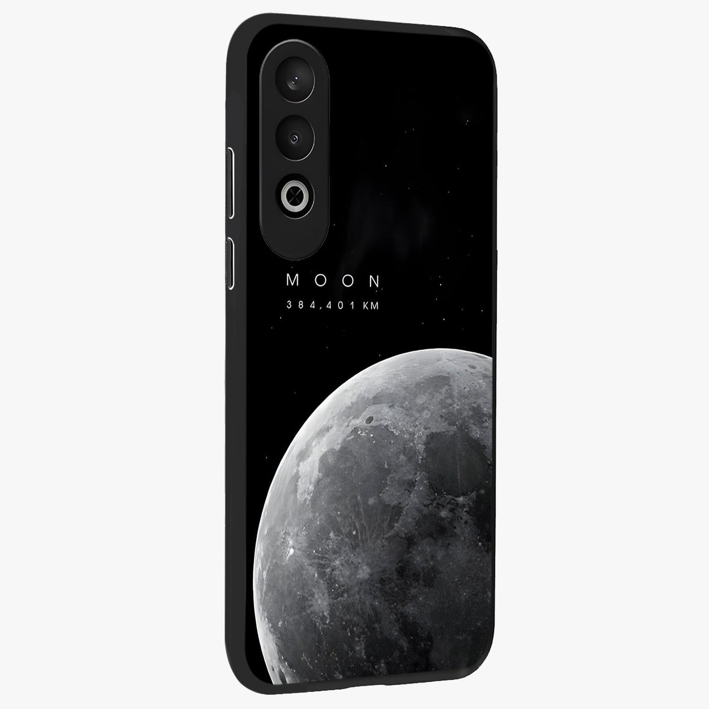 Cosmic Moon Glow Glass Case for 1+Nord Ce 4 side perspective highlighting radiant moon detailing and smooth premium finish