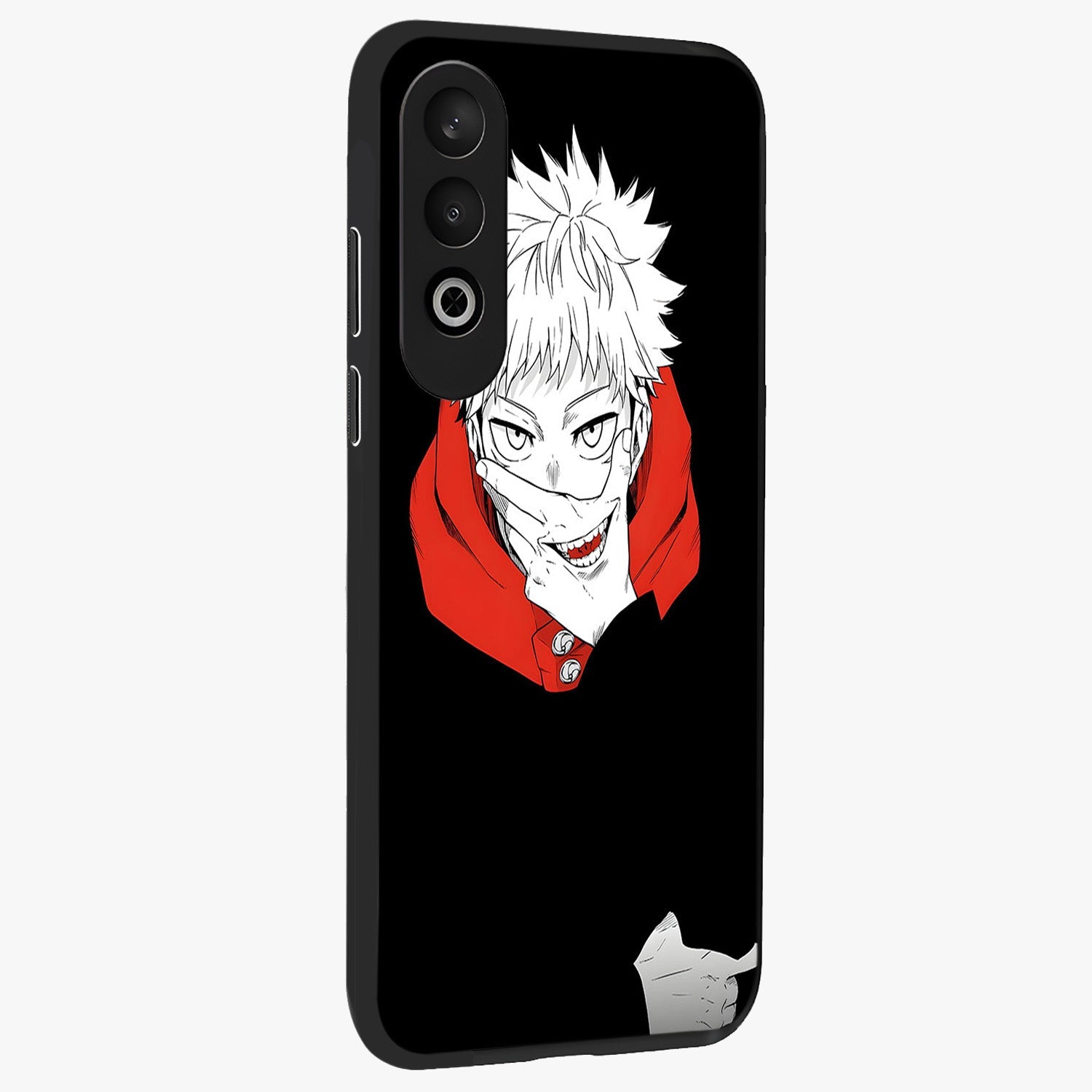 Crimson Chaos Smile Glass Case for 1+Nord CE 4 side perspective highlighting intense color contrast and sleek edges