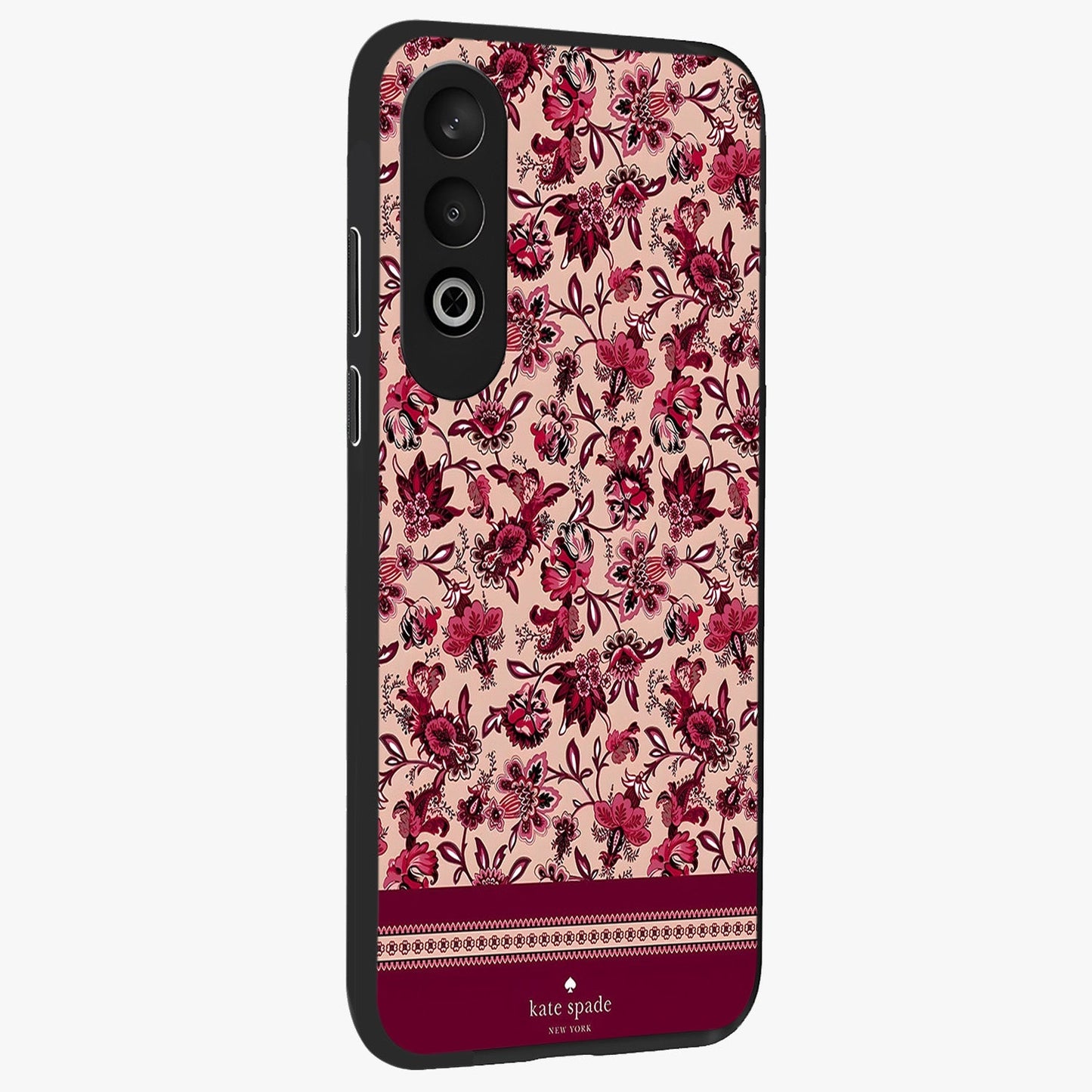 Crimson Rose Charm Glass Case for 1+Nord CE 4 side perspective highlighting delicate rose textures and smooth edges