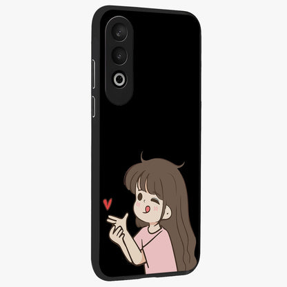 Cute Girl Firing Heart Glass Case for 1+Nord Ce 4 side perspective highlighting playful design elements and sleek build