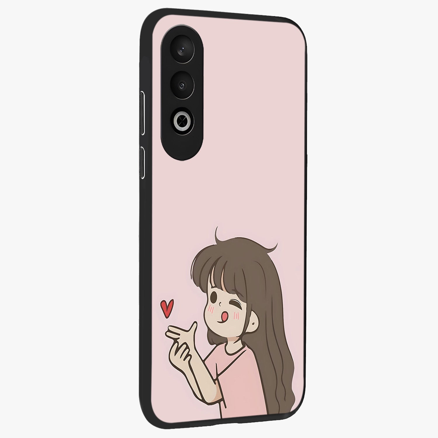 Cute Kiss Heart Glass Case for 1+Nord Ce 4 side perspective highlighting delicate heart detailing and premium edge finish