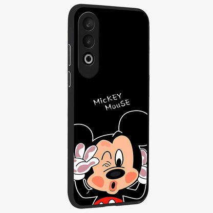 Cute Mickey Love Glass Case for 1+Nord Ce 4 side perspective highlighting cute illustration textures and smooth edges