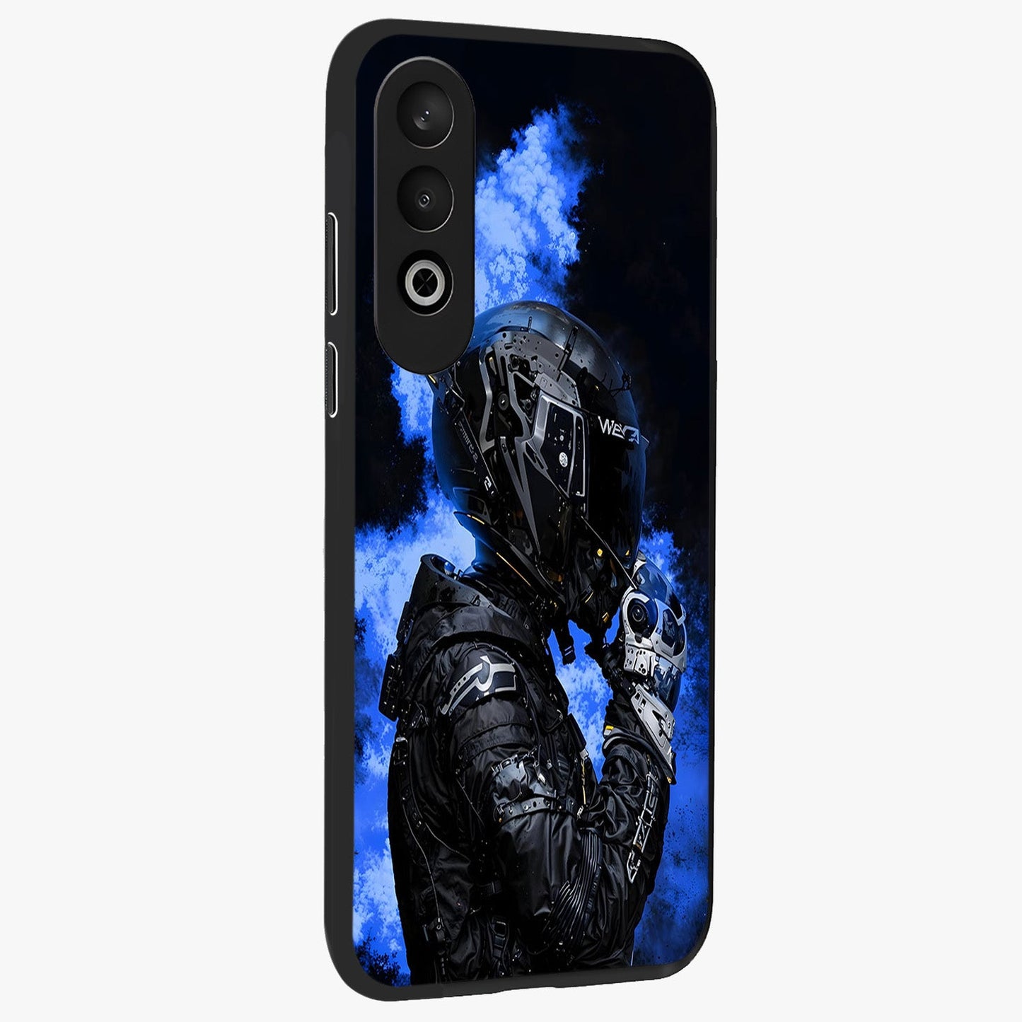 Cyber Sentinel Protocol Glass Case for 1+Nord Ce 4 side perspective highlighting sharp digital textures and premium build