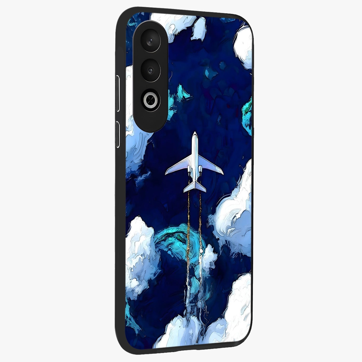 Dark Airplane Glass Case for 1+Nord Ce 4 side perspective highlighting sleek aviation detailing and premium build