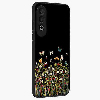 Dark Bloom Wonderland Custom Name Glass Case for 1+Nord CE 4 side perspective highlighting custom typography detailing and smooth edges