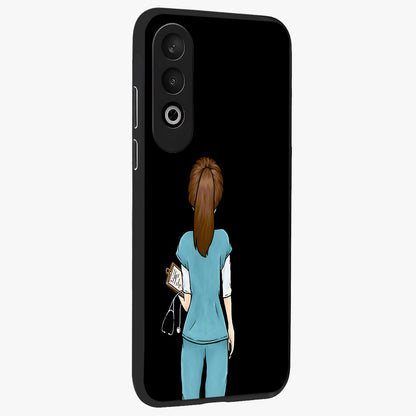 Doctor Pattern Custom Name Glass Case for 1+Nord CE 4 side perspective highlighting custom typography and smooth premium edges