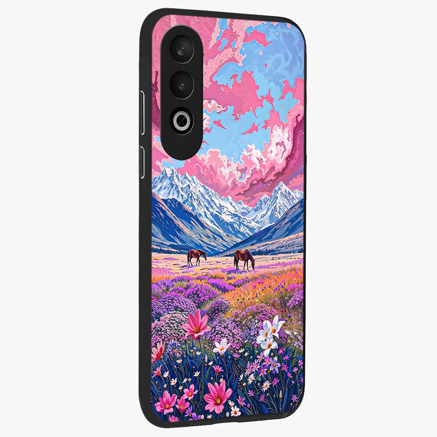 Dreamy Floral Pastures Glass Case for 1+Nord CE 4 side perspective highlighting calming floral detailing and sleek build
