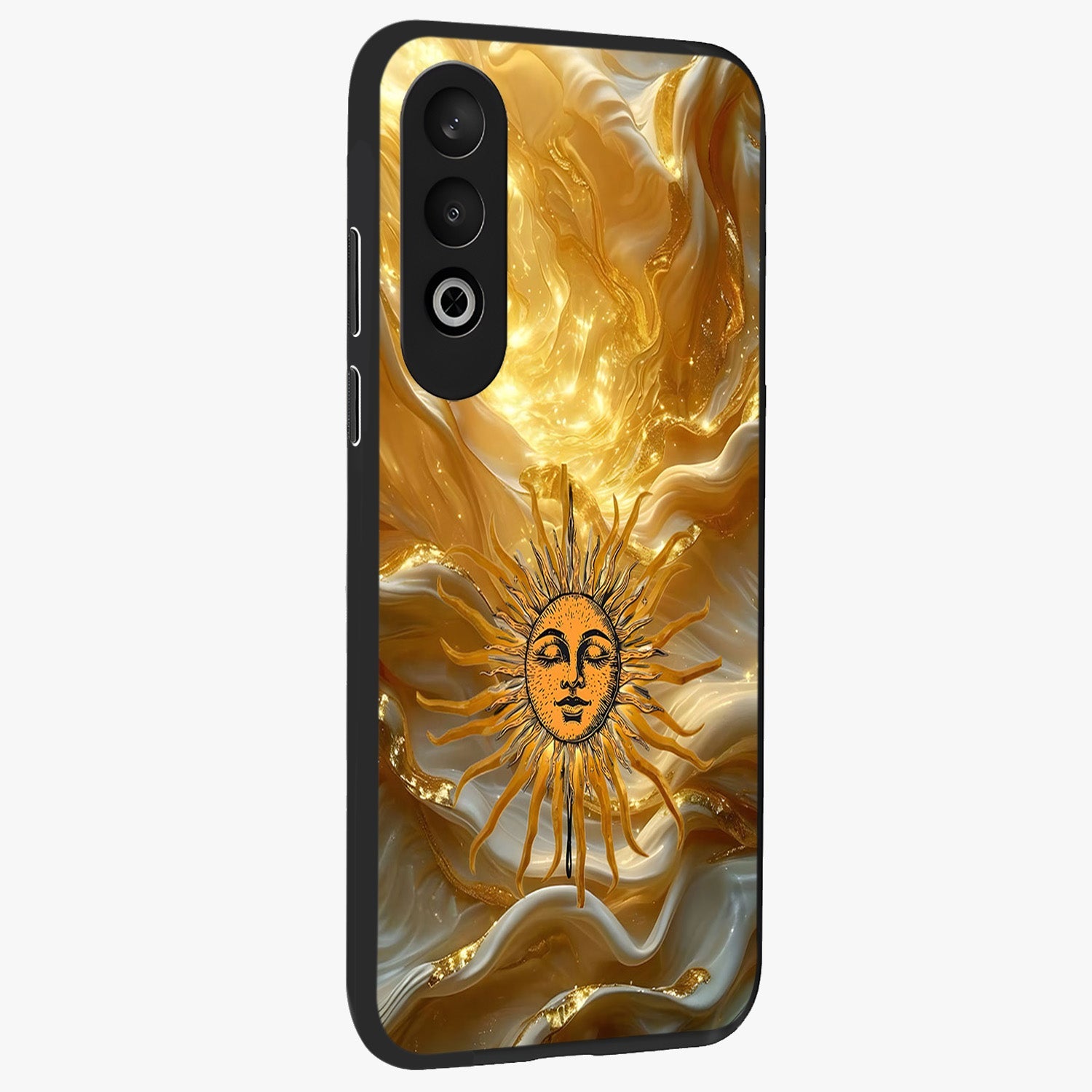 Eternal Golden Glow Glass Case for 1+Nord CE 4 side perspective highlighting rich glow detailing and premium edges