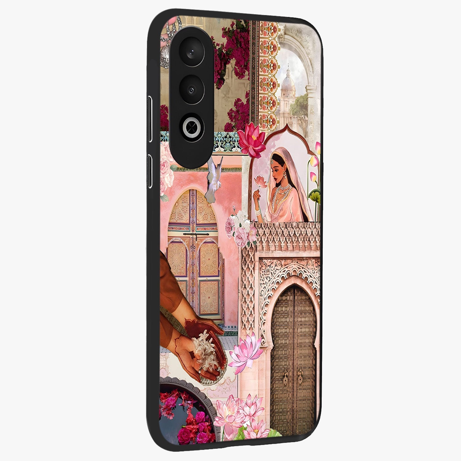 Floral Courtyard Muse Glass Case for 1+Nord CE 4 side perspective highlighting refined floral textures and smooth build