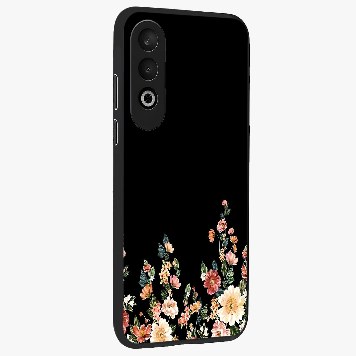 Floral Design With a Custom Personalized Name Glass Case for 1+Nord CE 4 side perspective highlighting custom typography and premium edges