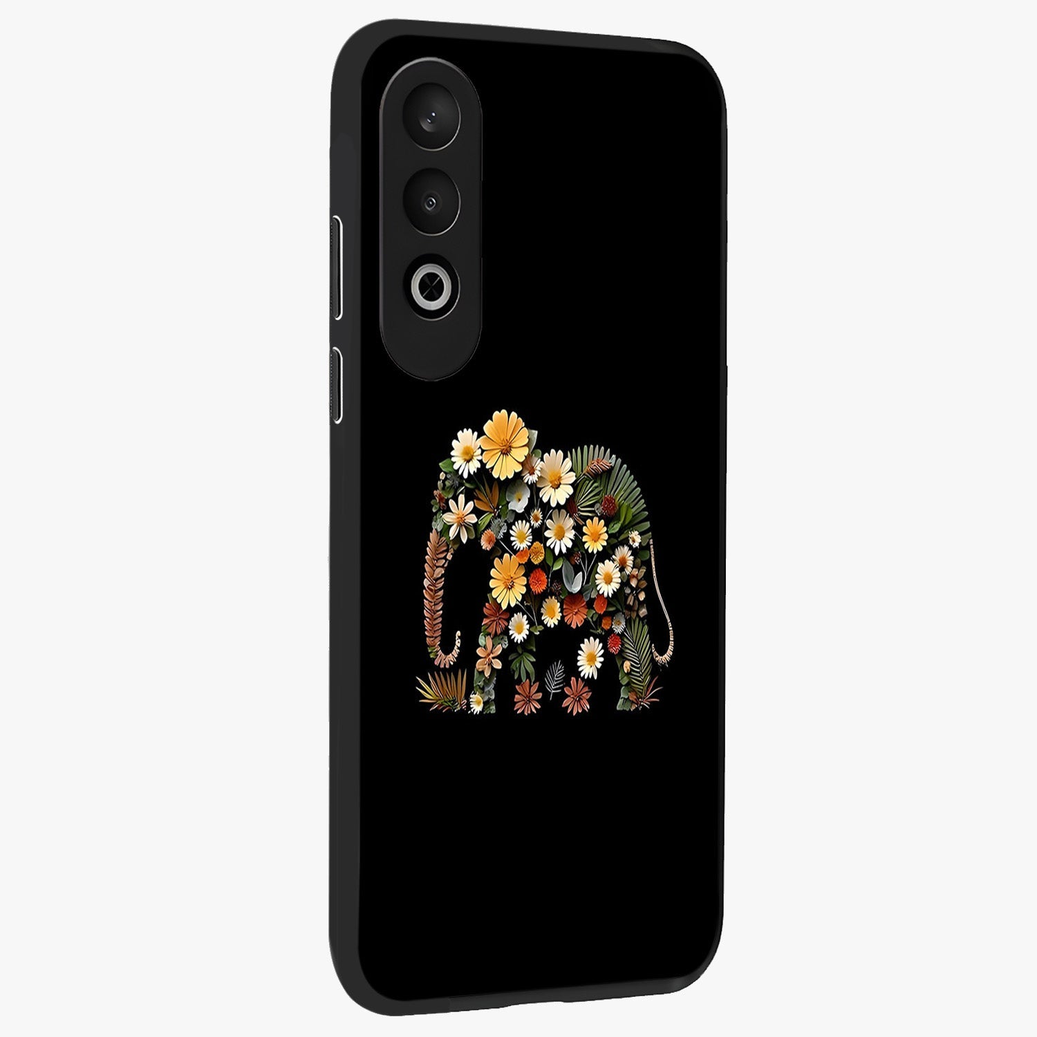 Floral Elephant Glass Case for 1+Nord Ce 4 side perspective highlighting intricate artwork and smooth premium build