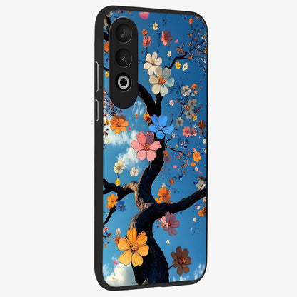 Floral Tree Glass Case for 1+Nord Ce 4 side perspective highlighting vibrant floral patterns and sleek edges
