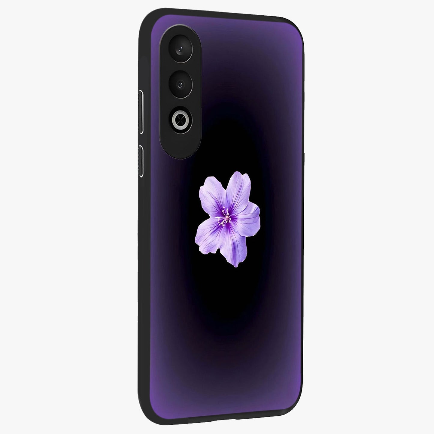 Flower on Soft Violet Gradient Glass Case for 1+Nord Ce 4 side perspective highlighting delicate bloom detailing and smooth edges