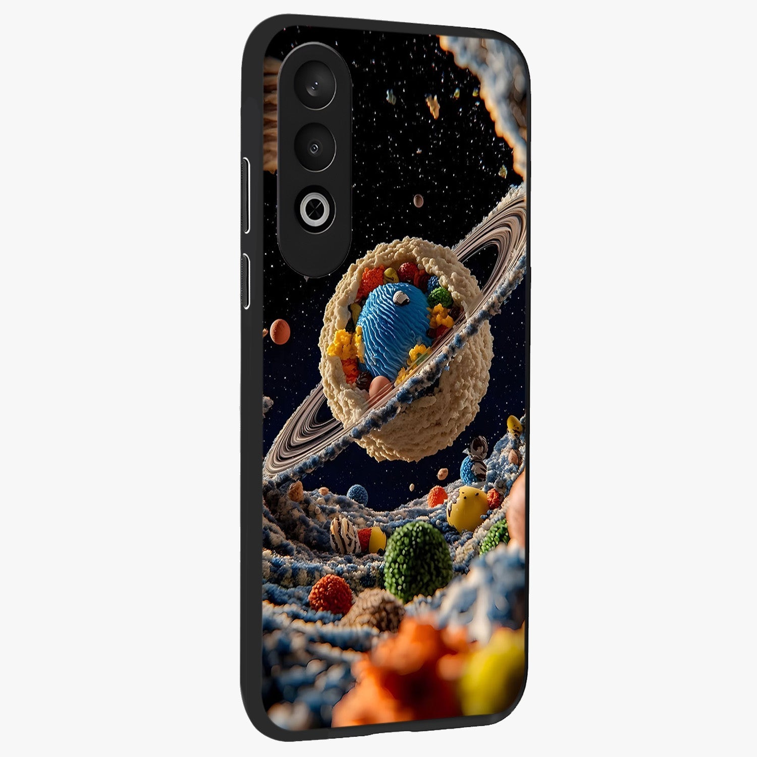 Galactic Dessert Dream Printed Glass Case for 1+Nord Ce 4 side perspective highlighting sweet fantasy detailing and smooth build