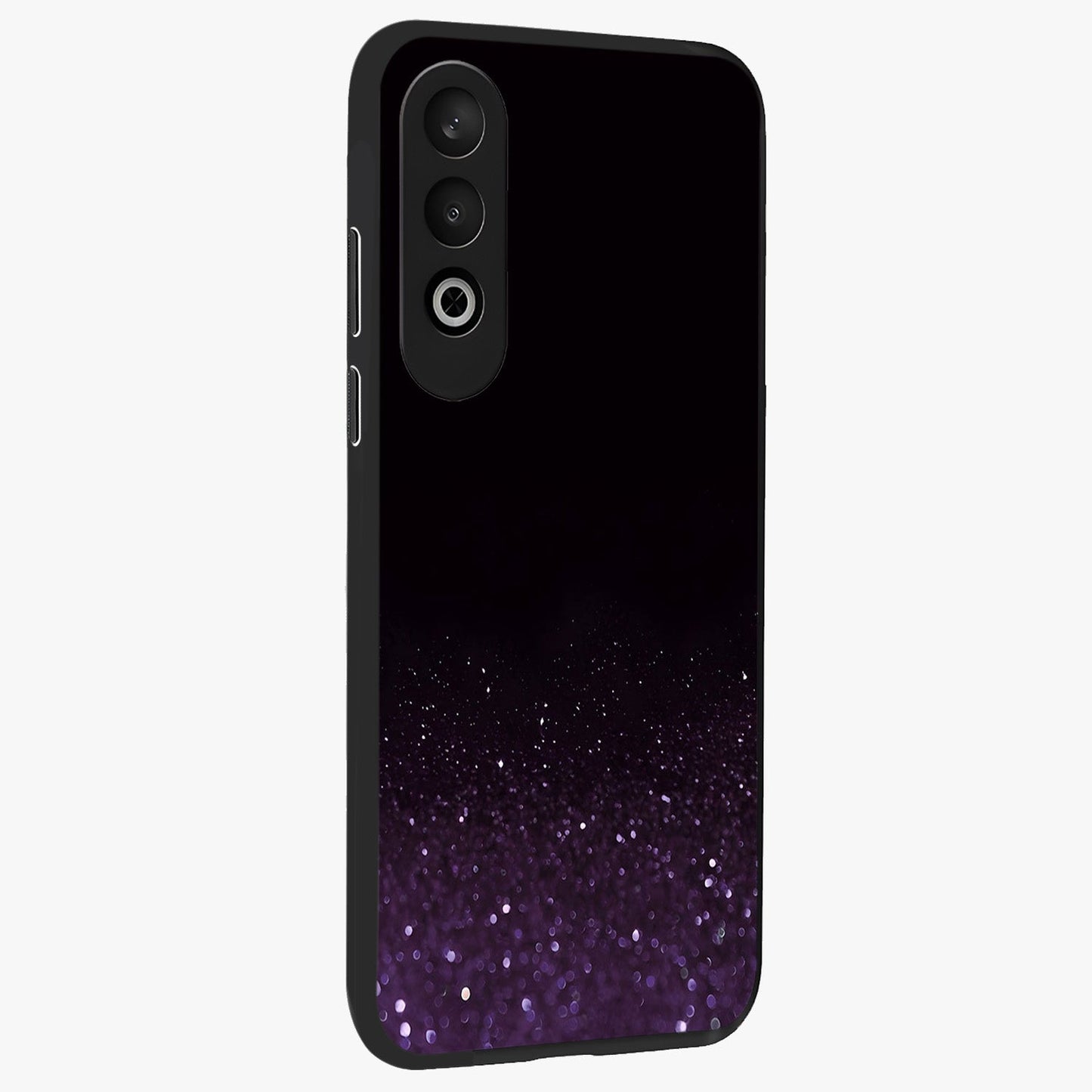 Glittery Purple Bokeh Glass Case for 1+Nord CE 4 side perspective highlighting glowing textures and sleek premium edges