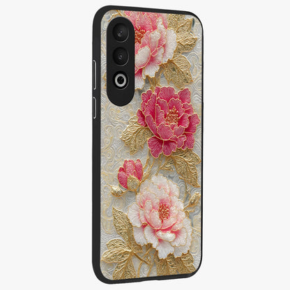 Golden Blossom Elegance Glass Case for 1+Nord CE 4 side perspective highlighting delicate floral textures and sleek build