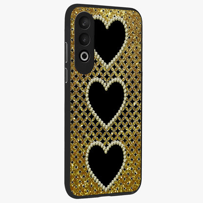 Golden Heart Glow Glass Case for 1+Nord CE 4 side perspective highlighting smooth heart detailing and premium edges