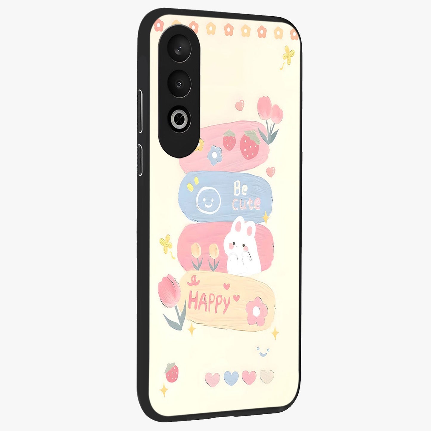 Happy Cute Bunny Glass Case for 1+Nord Ce 4 side perspective highlighting charming character detailing and smooth build