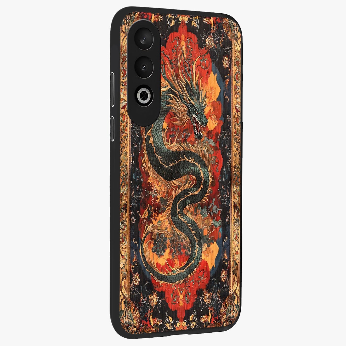 Inferno Dragon Soul Glass Case for 1+Nord CE 4 displayed upright for powerful mythical visibility and premium finish.