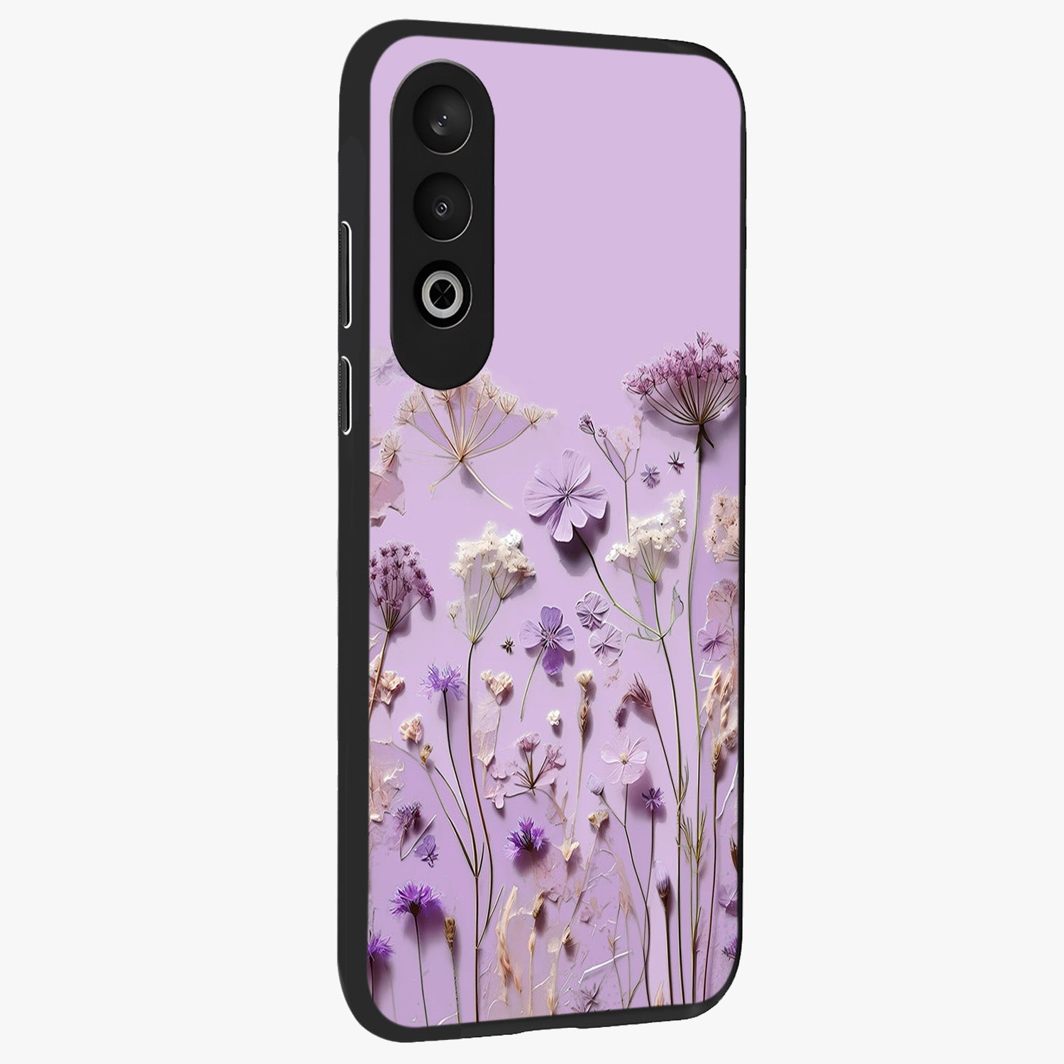 Lavender Blossom Dream Glass Case for 1+Nord CE 4 side perspective highlighting gentle bloom detailing and premium edges