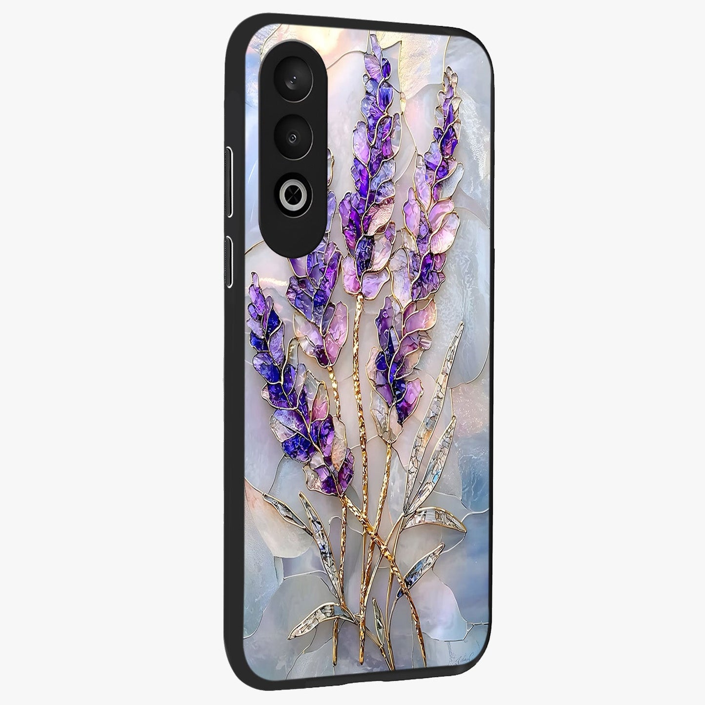 Lavender Dream Glow Glass Case for 1+Nord CE 4 side perspective highlighting vibrant textures and smooth premium build