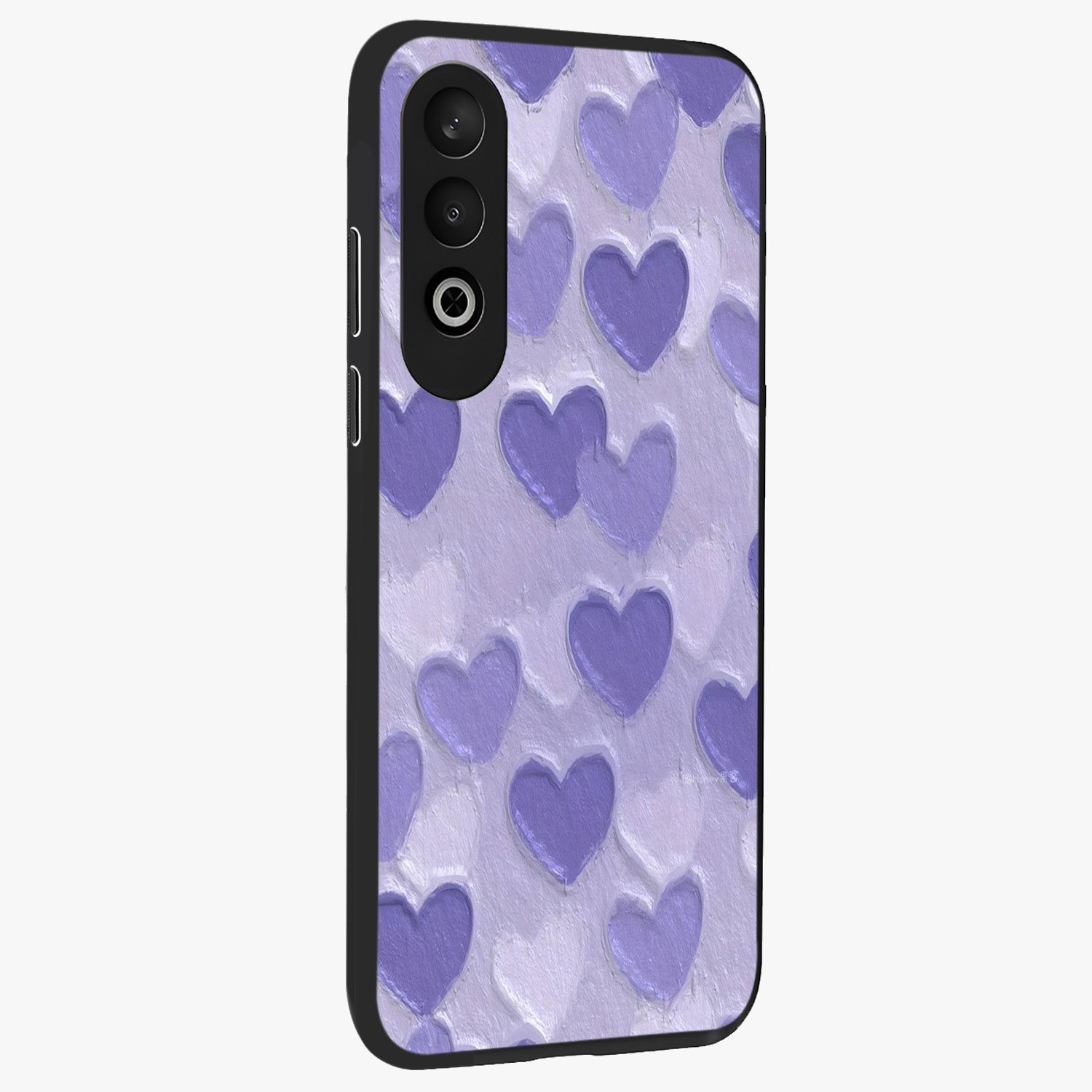 Lavender Paper Hearts Glass Case for 1+Nord CE 4 side perspective highlighting delicate heart textures and sleek build