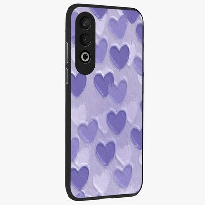 Lavender Paper Hearts Glass Case for 1+Nord CE 4 side perspective highlighting delicate heart textures and sleek build