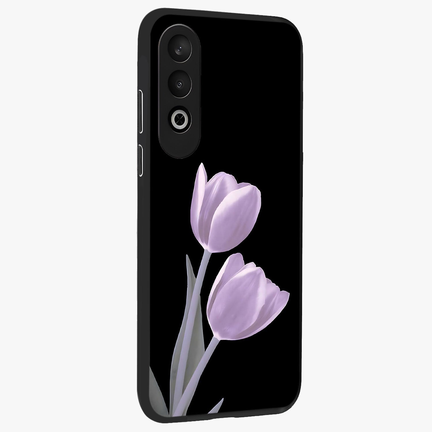 Lilac Tulip Flowers Glass Case for 1+Nord CE 4 side perspective highlighting refined floral textures and premium edges