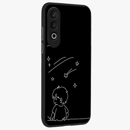 Line Art Boy With Shooting Stars Glass Case for 1+Nord CE 4 side perspective highlighting delicate line textures and smooth edges