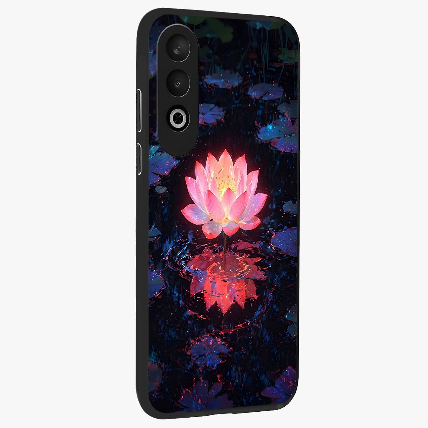 Luminous Lotus Glow Glass Case for 1+Nord CE 4 side perspective highlighting serene floral textures and premium edges