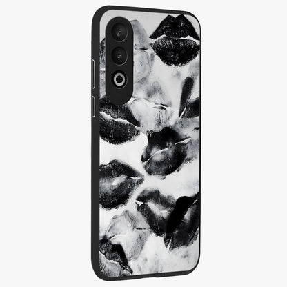 Midnight Kiss Marks Glass Case for 1+Nord CE 4 side perspective highlighting playful detailing and premium edge finish
